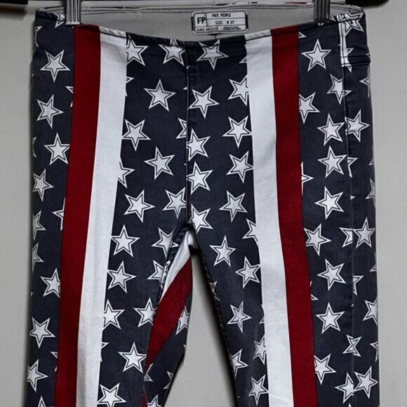 Rare Free People Stars and Stripes pull on Penny Flares Womens Sz 27 - Picture 9 of 12